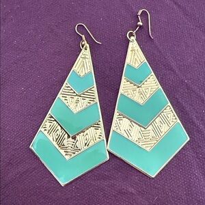 Elegant Gold and Green Chevron Earrings